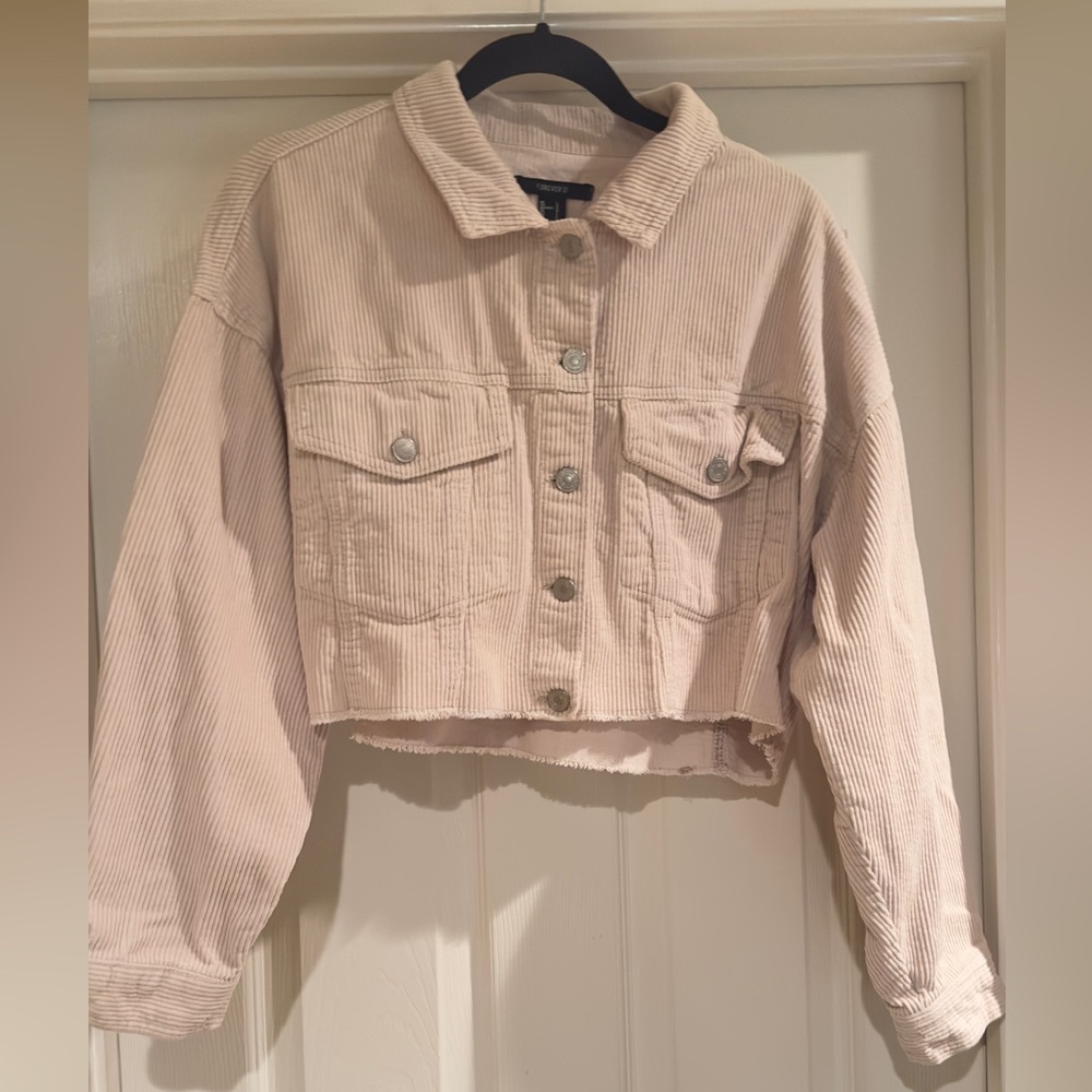 Forever 21 Women's Cream Cropped Corduroy Jacket